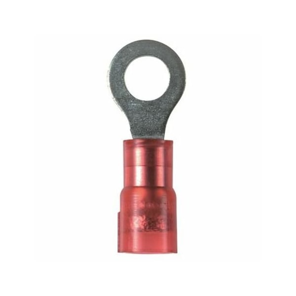 Ring Terminal, 1/4 in Stud Size, 18 AWG, 600 V, Nylon Insulated, Red, 100 PK